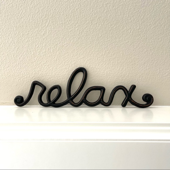 No brand Other - Black Brown Distressed Metal Relax Sign Wall Shelf Decor